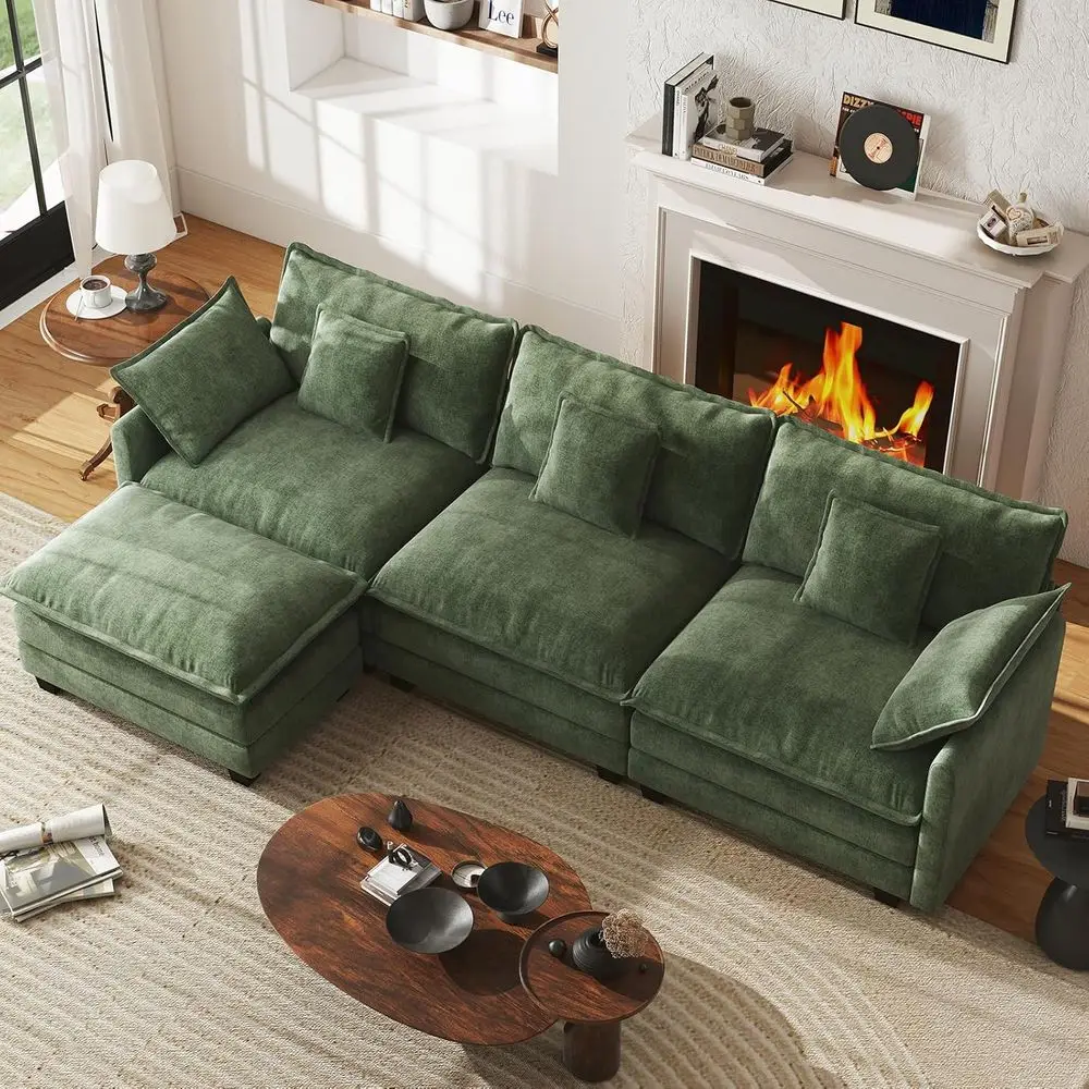 Green 3-Seater Cloud Sectional Sofa with Ottoman and Pillows for Comfortable Living Room or Bedroom
Green 3-Seater Cloud Sectional Sofa with Ottoman and Pillows for Comfortable Living Room or Bedroom