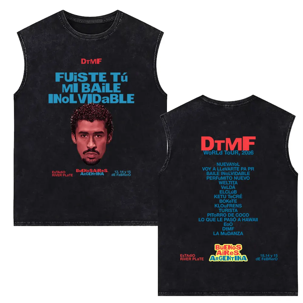 Rapper Bad Bunny Washed Tank Tops Debi Tirar Mas Fotos DTMF World Tour 2026 T-shirt Men Women Hip Hop Fashion Sleeveless Vest
Rapper Bad Bunny Washed Tank Tops Debi Tirar Mas Fotos DTMF World Tour 2026 T-shirt Men Women Hip Hop Fashion Sleeveless Vest