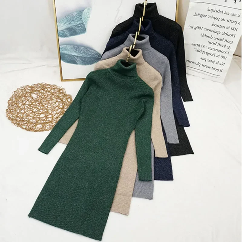 Autumn Winter Women Knitted Dress Bright Silk Turtleneck Sweater Dresses Lady Slim Bodycon Long Sleeve Knit Dress
Autumn Winter Women Knitted Dress Bright Silk Turtleneck Sweater Dresses Lady Slim Bodycon Long Sleeve Knit Dress