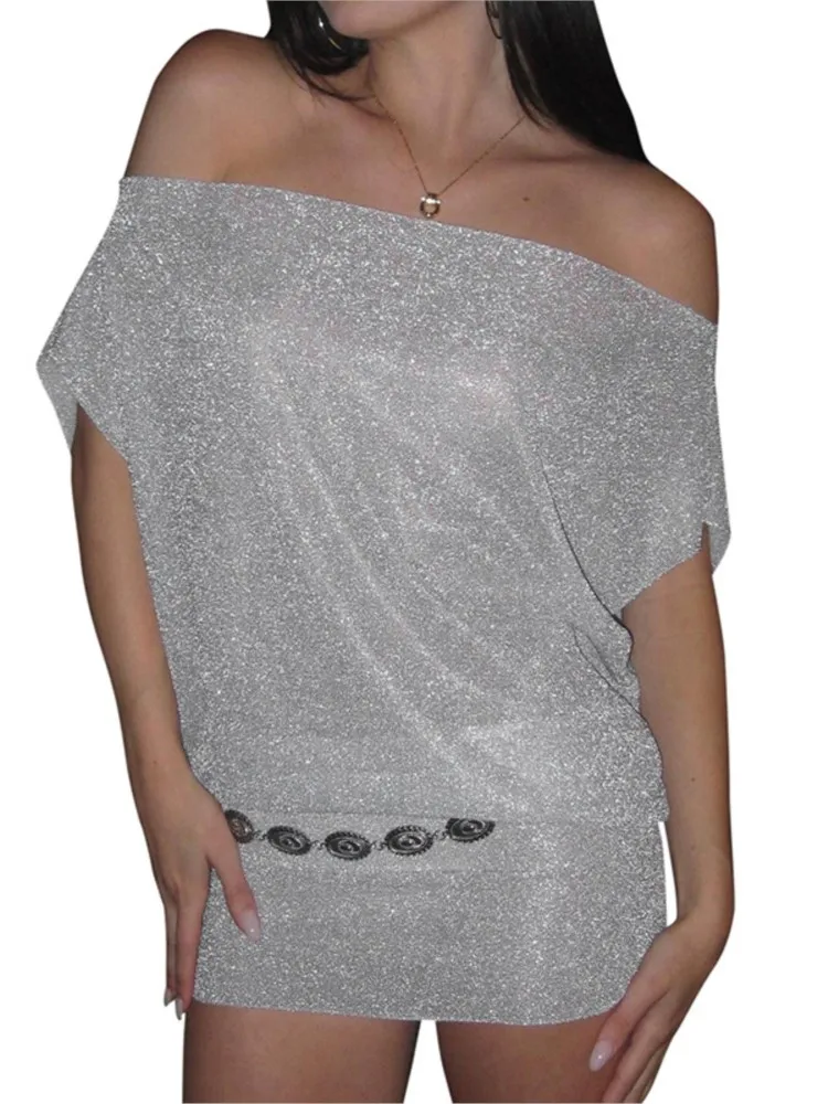 women sexy Off-shoulder Batwing Sleeve dresses Shiny Summer Sexy Mini Dress Slim Fit Fashion chic Party Evening Dress Vestidos
women sexy Off-shoulder Batwing Sleeve dresses Shiny Summer Sexy Mini Dress Slim Fit Fashion chic Party Evening Dress Vestidos