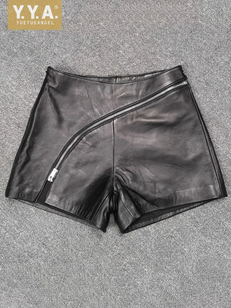 Women High Waist Casual Genuine Leather Shorts Irregular Zipper Fashion Design Streetwear Slim Fit Lady Black Sheepskin Shorts
Women High Waist Casual Genuine Leather Shorts Irregular Zipper Fashion Design Streetwear Slim Fit Lady Black Sheepskin Shorts