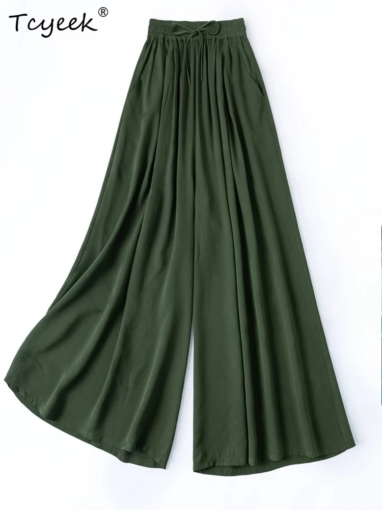 Tcyeek 100% Natural Mulberry Silk Pants Women Elastic Waist Wide Leg Pants Women Clothing Casual 2026 Lace-up Pantalones Mujer
Tcyeek 100% Natural Mulberry Silk Pants Women Elastic Waist Wide Leg Pants Women Clothing Casual 2026 Lace-up Pantalones Mujer