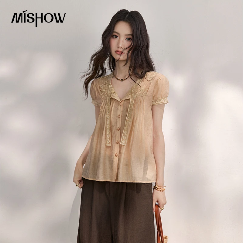 MISHOW French Lace Stitching Elegant Shirt 2026 Summer New Fluttering Bubble Sleeves Gentle Loose Top For Women MXF27C2497
MISHOW French Lace Stitching Elegant Shirt 2026 Summer New Fluttering Bubble Sleeves Gentle Loose Top For Women MXF27C2497