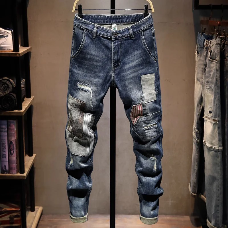 Newly Designer Fashion Men Jeans Retro Blue Stretch Slim Fit Ripped Jeans Men Y2K Embroidery Patched Vintage Denim Pants Hombre
Newly Designer Fashion Men Jeans Retro Blue Stretch Slim Fit Ripped Jeans Men Y2K Embroidery Patched Vintage Denim Pants Hombre