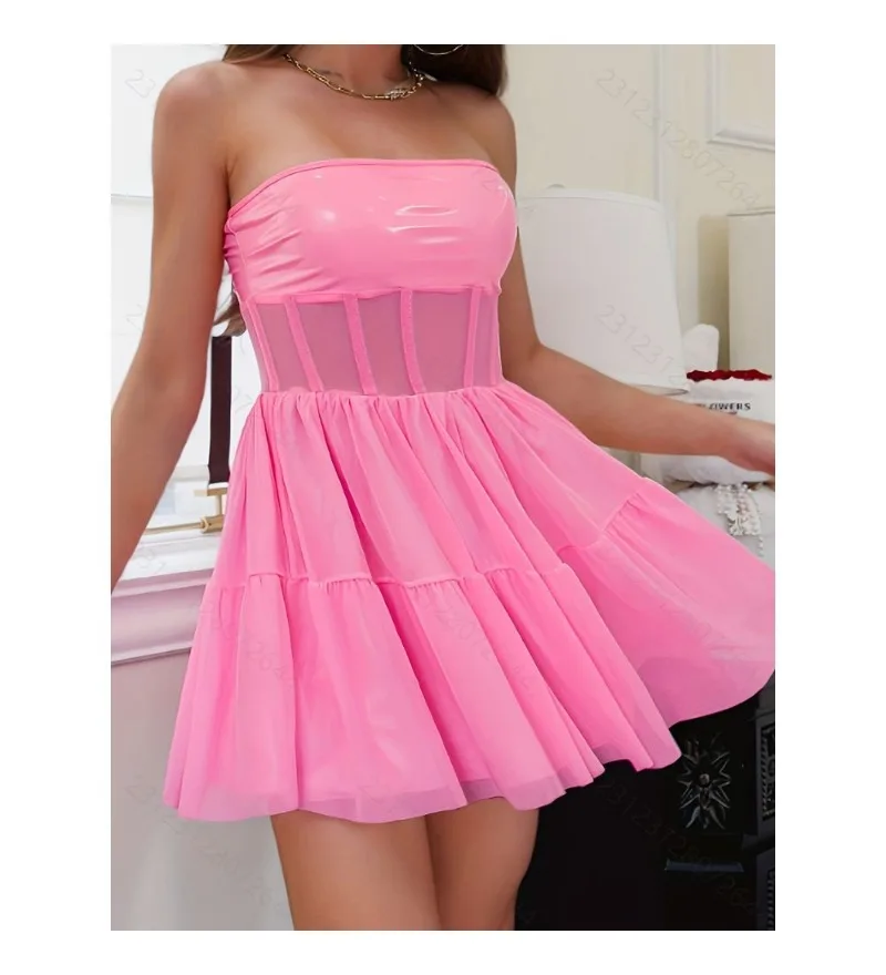 Сексуальное женское розовое сетчатое платье с прозрачными рюшами и открытой спиной из искусственной кожи, корсетное вечернее платье
Сексуальное женское розовое сетчатое платье с прозрачными рюшами и открытой спиной из искусственной кожи, корсетное вечернее платье