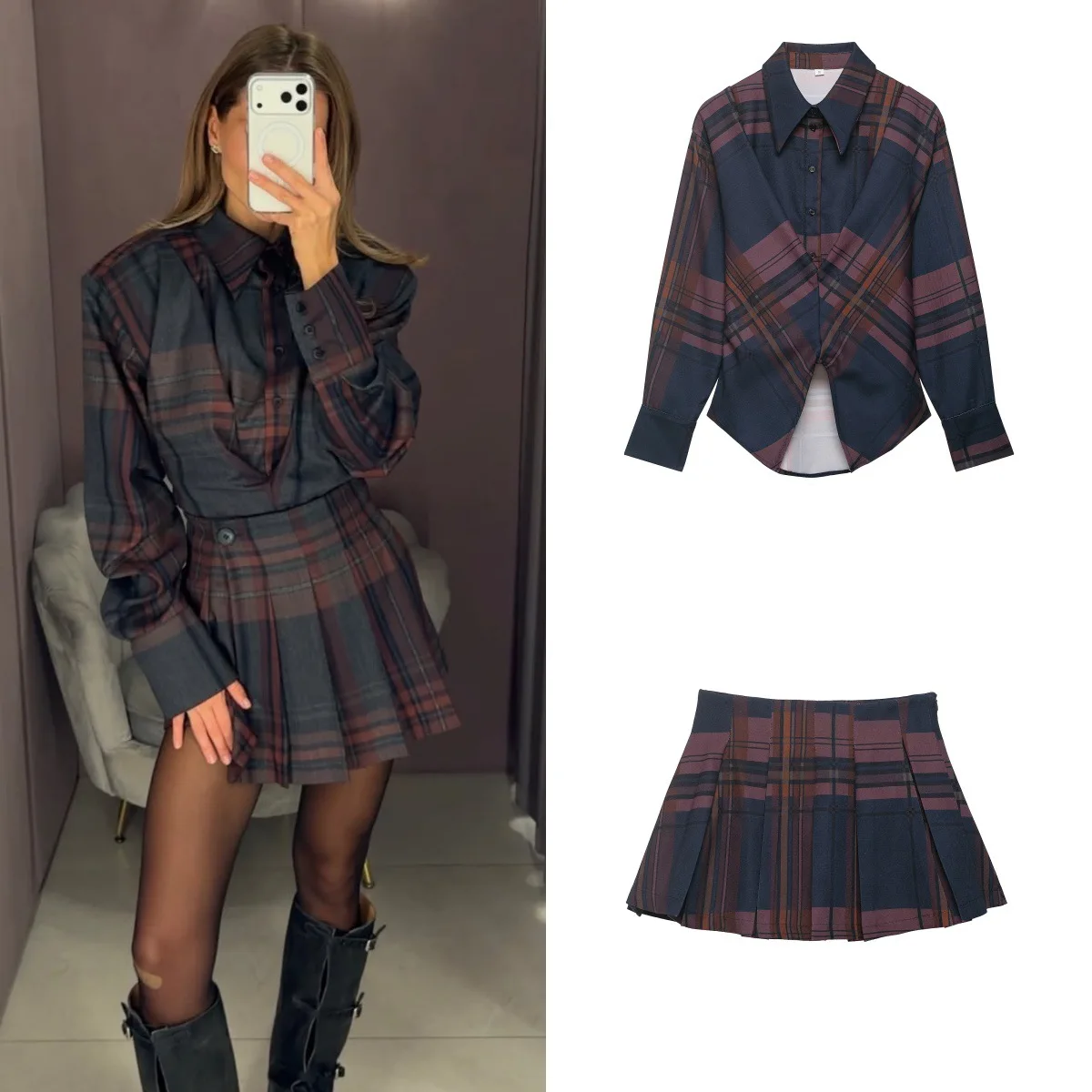 Matching Set Outfit Women Spring Summer Plaid Gingham Shirt Blouse Skirt High Waist
Matching Set Outfit Women Spring Summer Plaid Gingham Shirt Blouse Skirt High Waist
