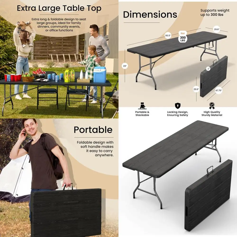 8-Foot Folding Table with Integrated Handle & Durable Steel Legs - Ideal for Parties, Dining, Outdoors, and More
8-Foot Folding Table with Integrated Handle & Durable Steel Legs - Ideal for Parties, Dining, Outdoors, and More