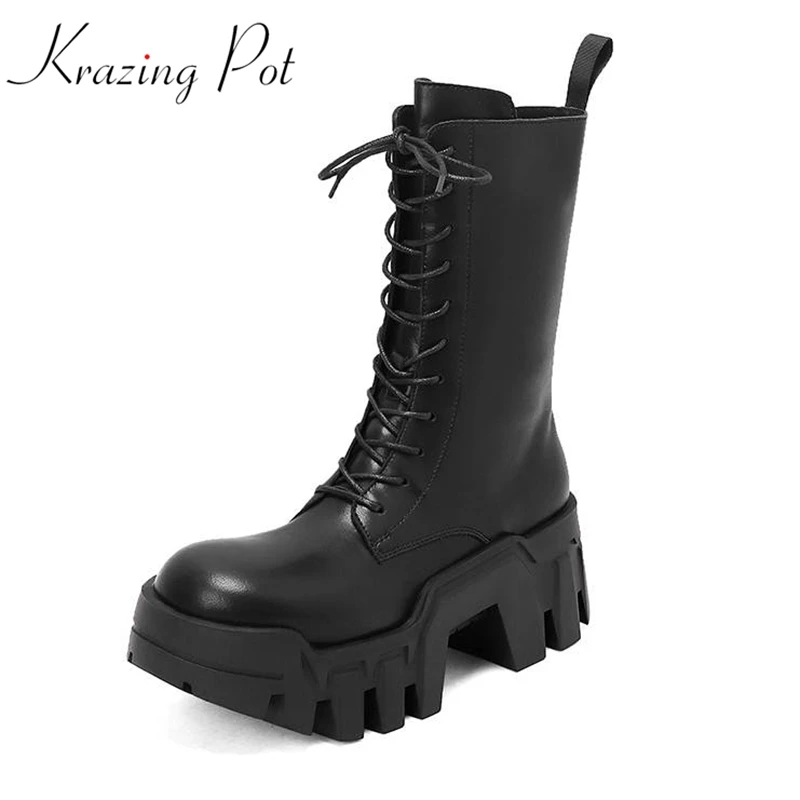 Krazing Pot Cow Leather Round Toe Thick High Heels Winter Modern Western Boots Platform Non-slip Waterproof Brand Mid-calf Boots
Krazing Pot Cow Leather Round Toe Thick High Heels Winter Modern Western Boots Platform Non-slip Waterproof Brand Mid-calf Boots
