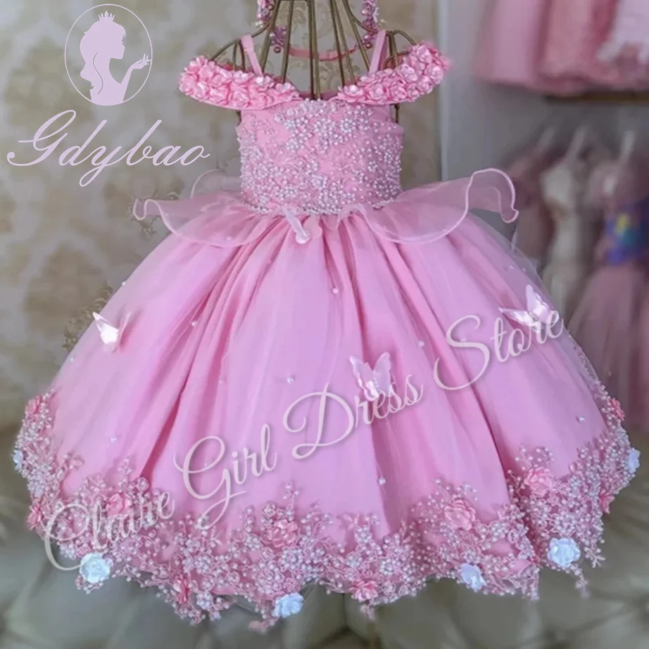 Customized Pink Flower Girl Dresses For Wedding Pearls Appliques Butterflies Cute Kids Birthday Party First Communion Gown
Customized Pink Flower Girl Dresses For Wedding Pearls Appliques Butterflies Cute Kids Birthday Party First Communion Gown