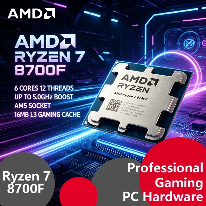 AMD Ryzen 7 8700F AM5 4nm Gaming CPU, 8C16T, 5.0GHz Boost, 16MB Cache, 65W DDR5, Loose Tray Without Stock Cooler
AMD Ryzen 7 8700F AM5 4nm Gaming CPU, 8C16T, 5.0GHz Boost, 16MB Cache, 65W DDR5, Loose Tray Without Stock Cooler