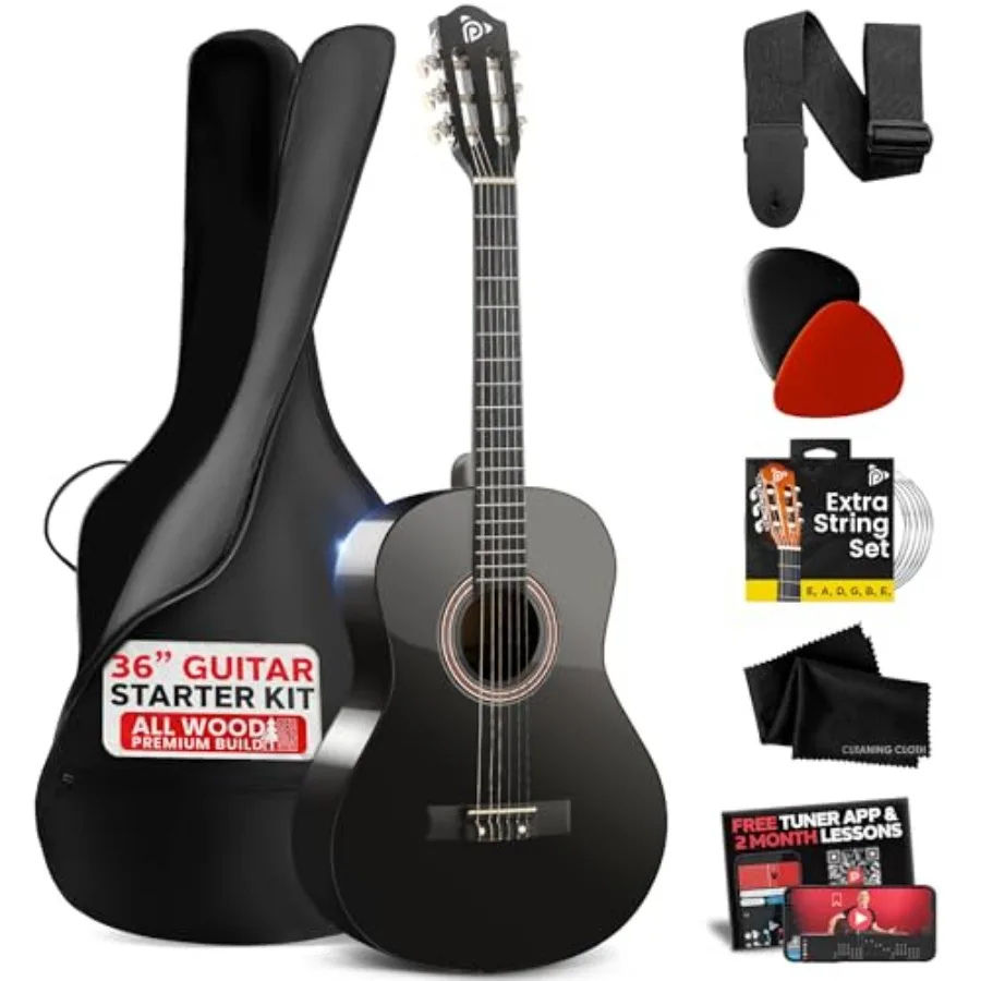 Beginner Acoustic Guitar Kit, 3/4 Junior Size All Wood Instrument for Learning, Black Gloss Finish, Includes Picks, Strap, Carr
Beginner Acoustic Guitar Kit, 3/4 Junior Size All Wood Instrument for Learning, Black Gloss Finish, Includes Picks, Strap, Carr