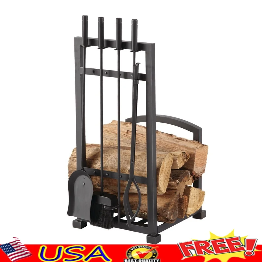 Steel Log Rack with Tools Set Fireplace Accessories Durable Black Powder Coat Log Holder Poker Shovel Brush Tongs Organizer
Steel Log Rack with Tools Set Fireplace Accessories Durable Black Powder Coat Log Holder Poker Shovel Brush Tongs Organizer