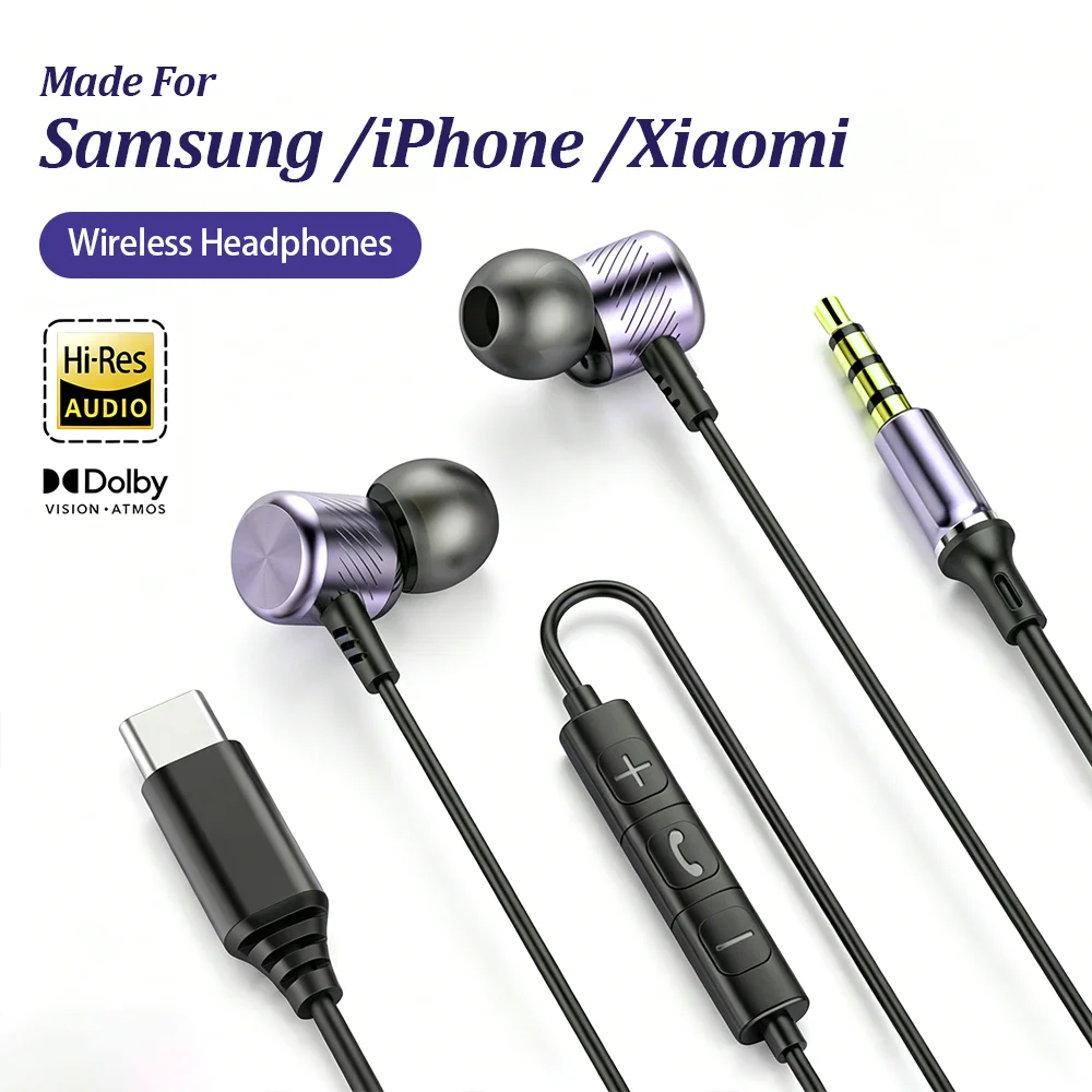 USB Type C Wired Headphones 3.5mm in Ear Earphone For Samsung Galaxy S25 iPhone 17 Xiaomi With Wire Control HiFi Stereo Headsets
USB Type C Wired Headphones 3.5mm in Ear Earphone For Samsung Galaxy S25 iPhone 17 Xiaomi With Wire Control HiFi Stereo Headsets