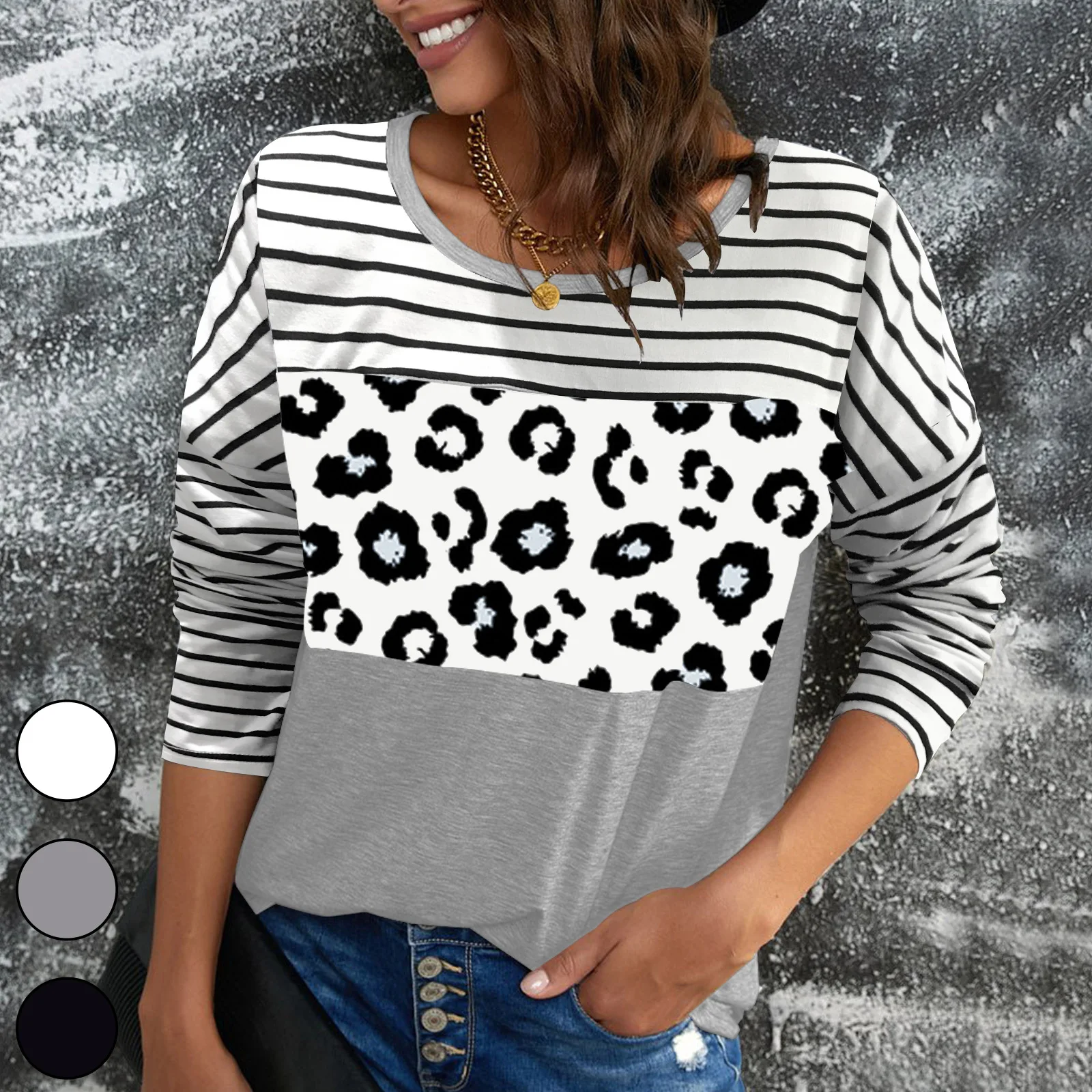 Spring and Autumn New Women's Striped Stitching Round Neck Long-sleeved Top T-shirt Fashion Commuting Office All-match Tops
Spring and Autumn New Women's Striped Stitching Round Neck Long-sleeved Top T-shirt Fashion Commuting Office All-match Tops