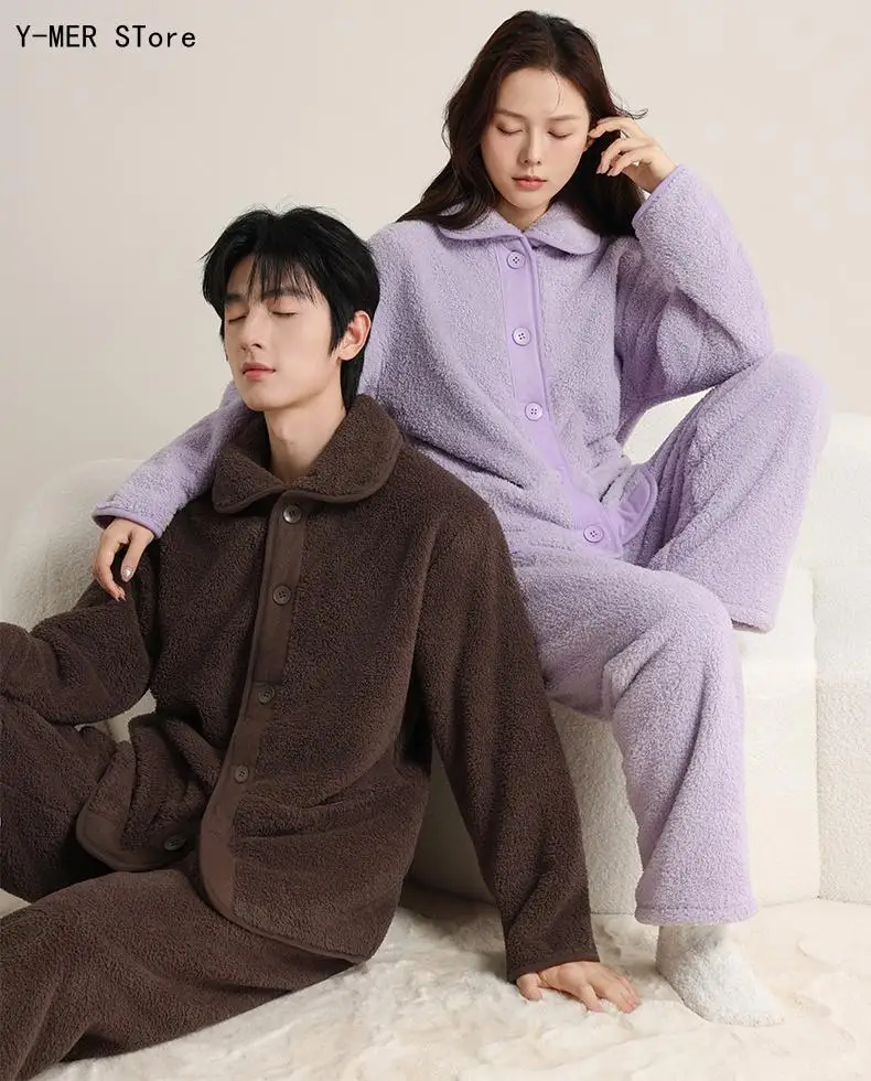 Warm Thick Coral Fleece Couple Loungewear Stand Collar 2Pcs Long Sleeve Top & Pants for Men Women Autumn Winter Daily Sleepwear
Warm Thick Coral Fleece Couple Loungewear Stand Collar 2Pcs Long Sleeve Top & Pants for Men Women Autumn Winter Daily Sleepwear