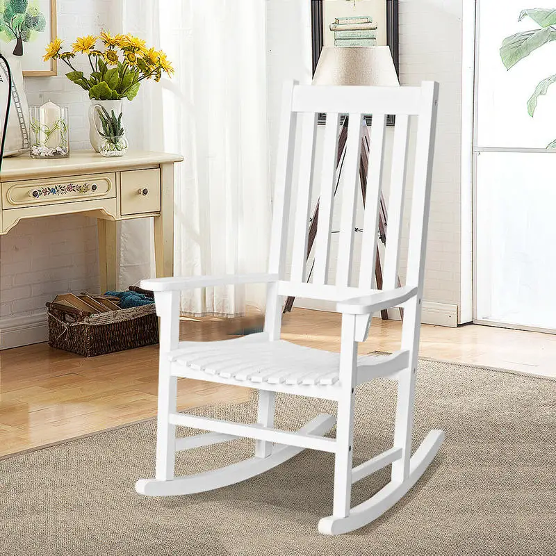 Indoor Outdoor Wooden High Back Rocking Chair-White
Indoor Outdoor Wooden High Back Rocking Chair-White