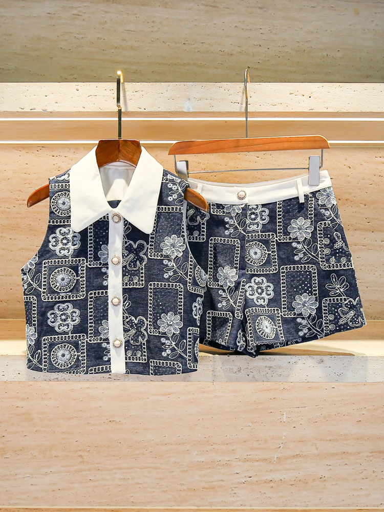 High-End Summer 2025 Retro Embroidered Vest And orts Set Women's Faion Ensemble Polyester Fiber Button Closure Collar
High-End Summer 2025 Retro Embroidered Vest And orts Set Women's Faion Ensemble Polyester Fiber Button Closure Collar