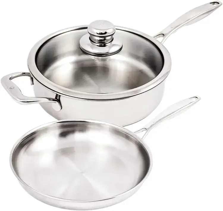 Swiss Diamond Premium Clad 5-Ply Stainless Steel 3 Piece Cookware Set with Satin Exterior Finish, Induction Compatible.
Swiss Diamond Premium Clad 5-Ply Stainless Steel 3 Piece Cookware Set with Satin Exterior Finish, Induction Compatible.