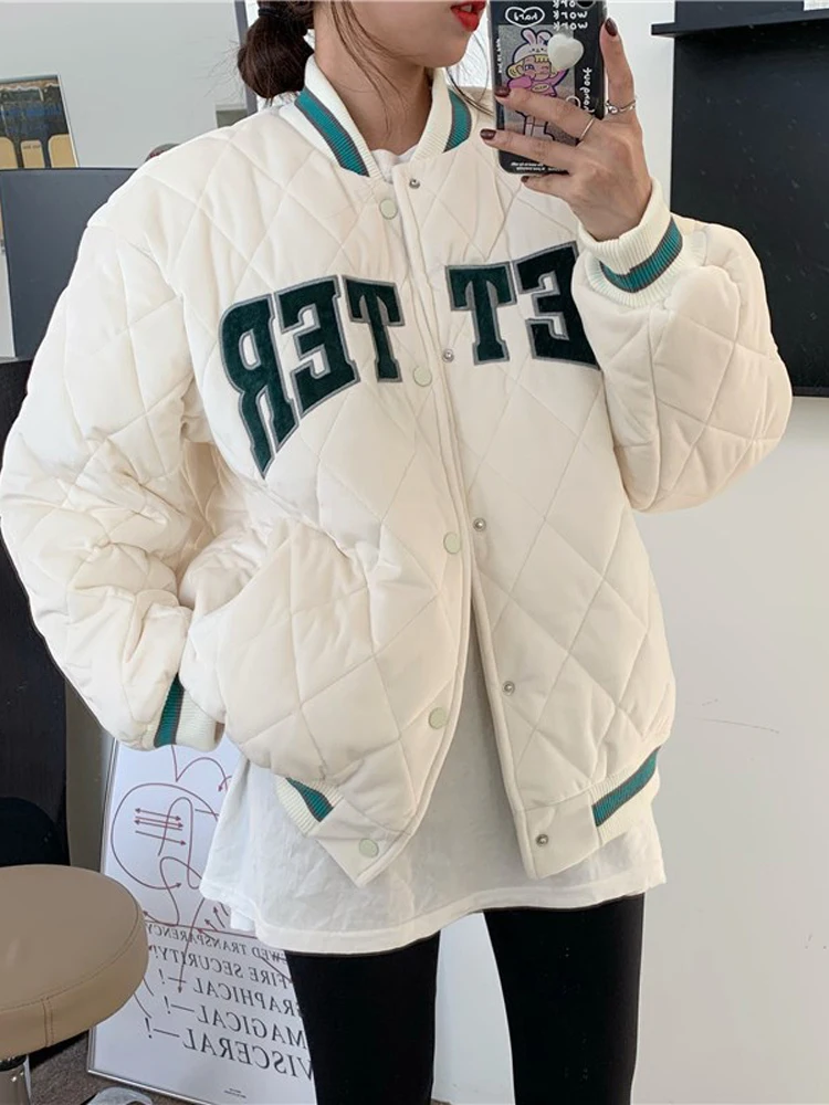 Baseball Jacket Women Warm Cotton Coat Winter Female Harajuku Letter Print Padded Jacket Lady Vintage Casual Loose Couple Coat
Baseball Jacket Women Warm Cotton Coat Winter Female Harajuku Letter Print Padded Jacket Lady Vintage Casual Loose Couple Coat