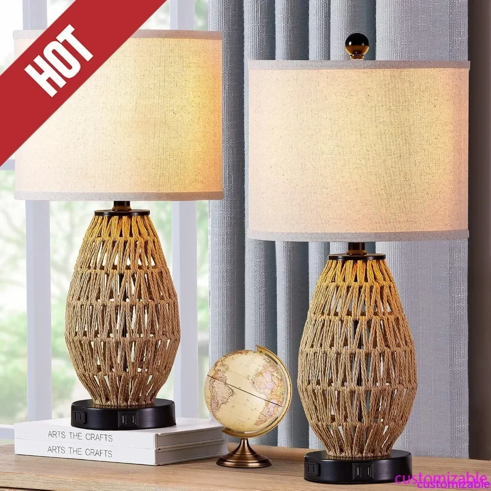 Настольные лампы из ротанга с сенсорным управлением, 3-уровневая регулировка яркости, прикроватные лампы для спальни, комплект из 2 штук с 2 USB-портами и розеткой переменного тока.
Настольные лампы из ротанга с сенсорным управлением, 3-уровневая регулировка яркости, прикроватные лампы для спальни, комплект из 2 штук с 2 USB-портами и розеткой переменного тока.