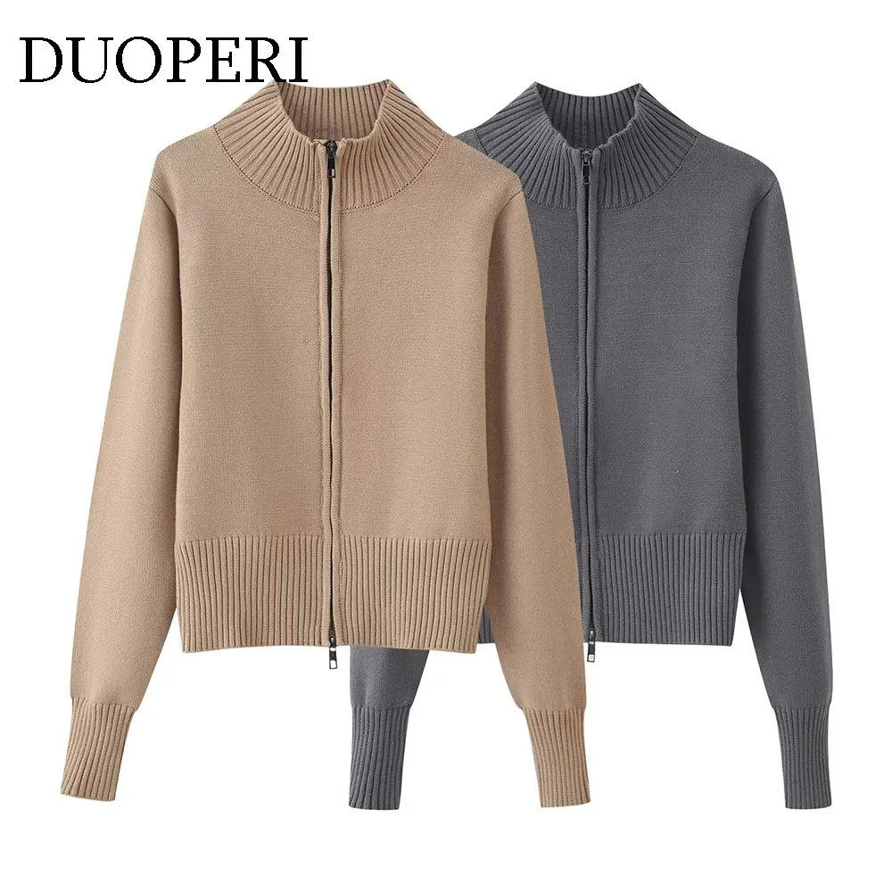 DUOPERI женский трикотаж, модный однотонный вязаный свитер на молнии спереди с воротником-стойкой и длинными рукавами, женские элегантные шикарные женские наряды
DUOPERI женский трикотаж, модный однотонный вязаный свитер на молнии спереди с воротником-стойкой и длинными рукавами, женские элегантные шикарные женские наряды