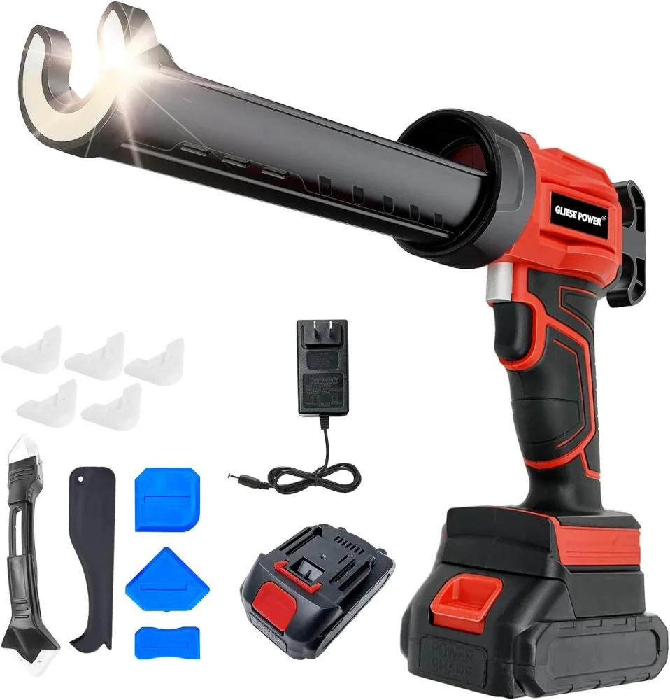 Cordless Caulk Gun, 21V Electric Caulking Gun Battery Powered with 2 Batteries & Charger & LED Light, 4 Adjustable Speeds
Cordless Caulk Gun, 21V Electric Caulking Gun Battery Powered with 2 Batteries & Charger & LED Light, 4 Adjustable Speeds