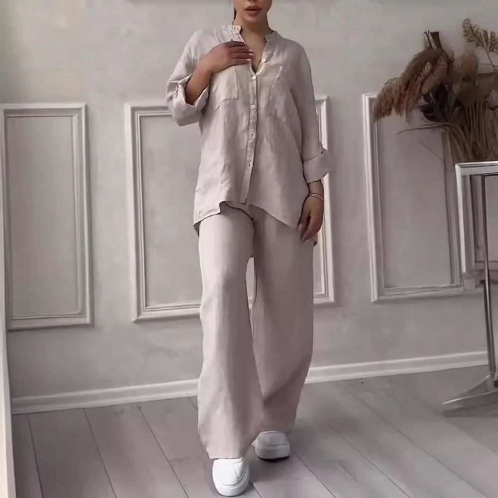 2026 Casual Cotton Linen Sets Women Solid Color Long Sleeve Button Shirt and Drawstring Wide Leg Pants Loose Outfits Tracksuit
2026 Casual Cotton Linen Sets Women Solid Color Long Sleeve Button Shirt and Drawstring Wide Leg Pants Loose Outfits Tracksuit