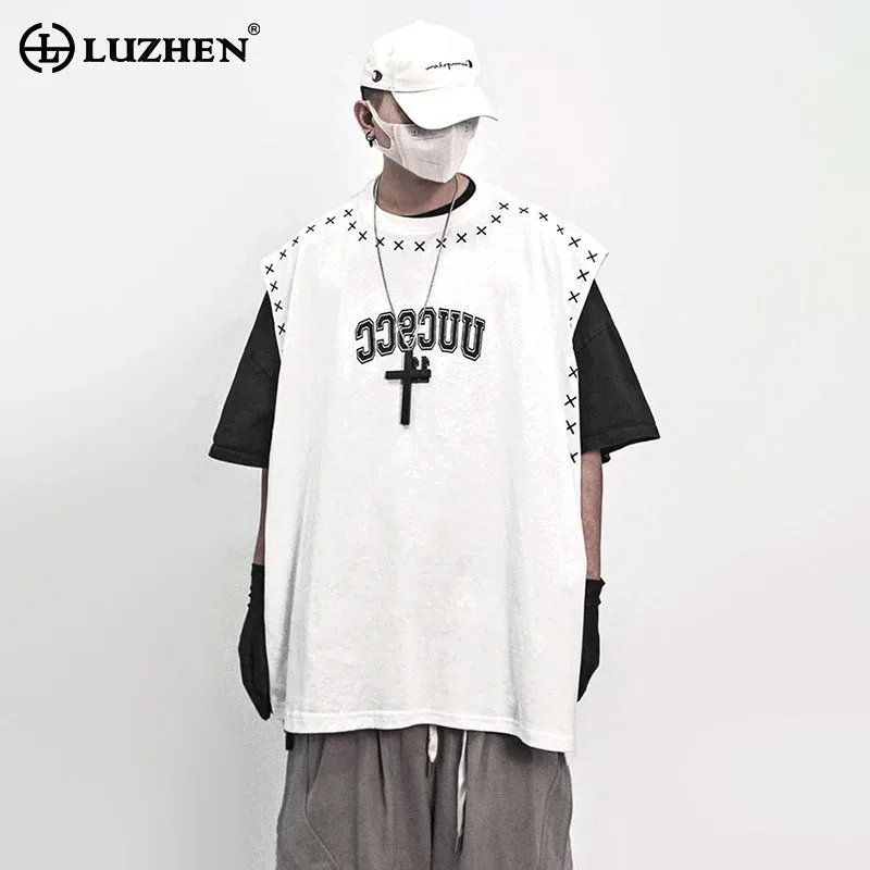 LUZHEN, свободные летние уличные футболки с надписью 2021, модные лоскутные красивые футболки без рукавов, мужские новые оригинальные повседневные топы JY4328 
LUZHEN, свободные летние уличные футболки с надписью 2021, модные лоскутные красивые футболки без рукавов, мужские новые оригинальные повседневные топы JY4328