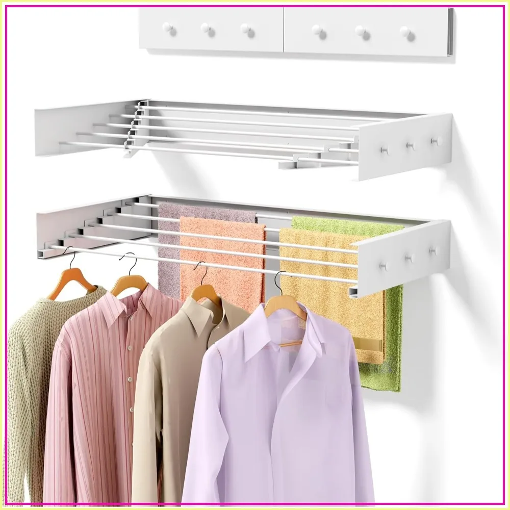 Upgrade 31.5" Wall Mounted Drying Rack with 6 Hooks, 5 Rods Foldable Laundry Rack Space Saver for Bathroom, Indoor Outdoor
Upgrade 31.5" Wall Mounted Drying Rack with 6 Hooks, 5 Rods Foldable Laundry Rack Space Saver for Bathroom, Indoor Outdoor