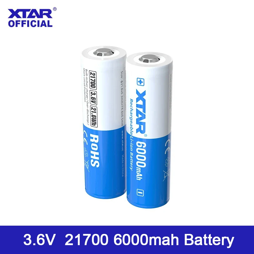 Xtar 21700 6000 мАч аккумуляторная батарея высокой мощности большой емкости 3,6 В с защитной пластиной, литиевые батареи 10 А
Xtar 21700 6000 мАч аккумуляторная батарея высокой мощности большой емкости 3,6 В с защитной пластиной, литиевые батареи 10 А