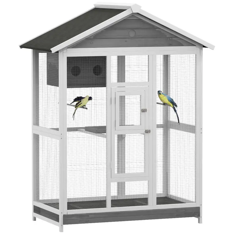 64.5" Wooden Bird Cage Aviary, Flight Cage with 4 Perches, Nest and Slide-Out Tray for Indoor/Outdoor, Gray
64.5" Wooden Bird Cage Aviary, Flight Cage with 4 Perches, Nest and Slide-Out Tray for Indoor/Outdoor, Gray