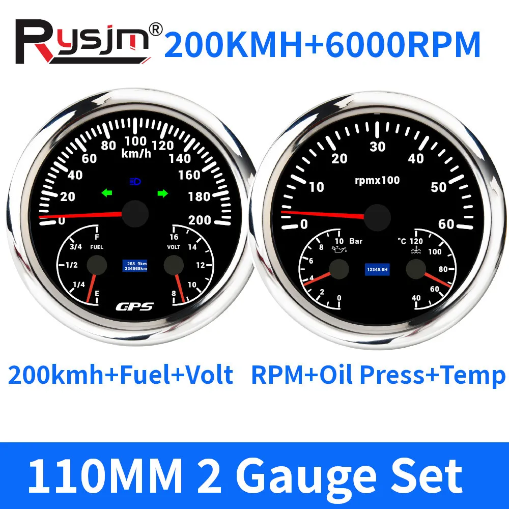 110mm 2 Gauges Set 3 in 1 Multi-functional 120km/h 200KM/H GPS Speedometer+Fuel +Volt 8000RPM Tachometer Oil Press Water Temp
110mm 2 Gauges Set 3 in 1 Multi-functional 120km/h 200KM/H GPS Speedometer+Fuel +Volt 8000RPM Tachometer Oil Press Water Temp
