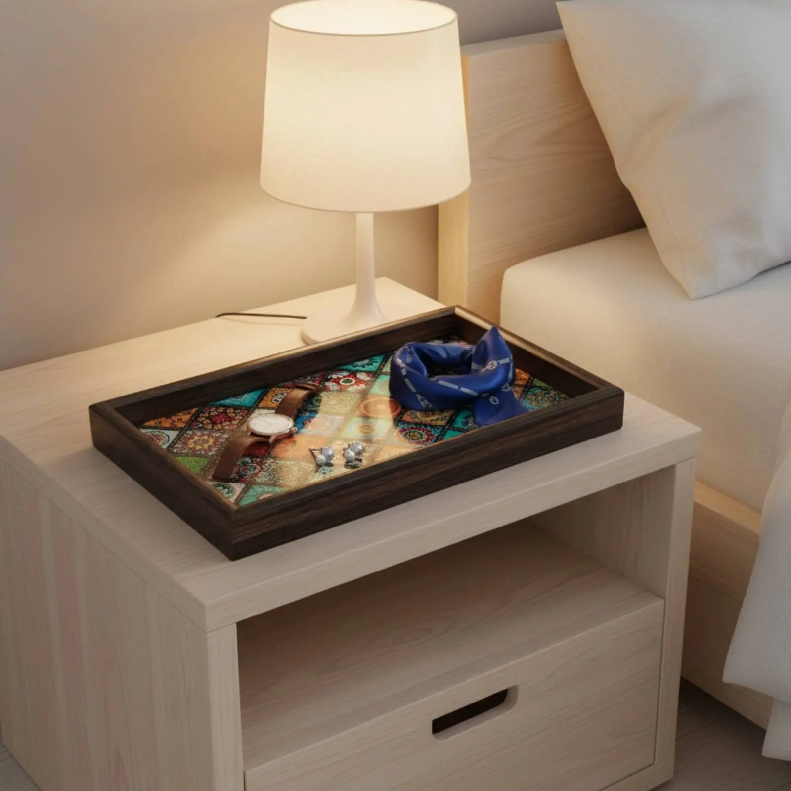 Wooden Decorative Tray Versatile Rectangular Wood Vanity Tray Home Decor for Ottoman
Wooden Decorative Tray Versatile Rectangular Wood Vanity Tray Home Decor for Ottoman