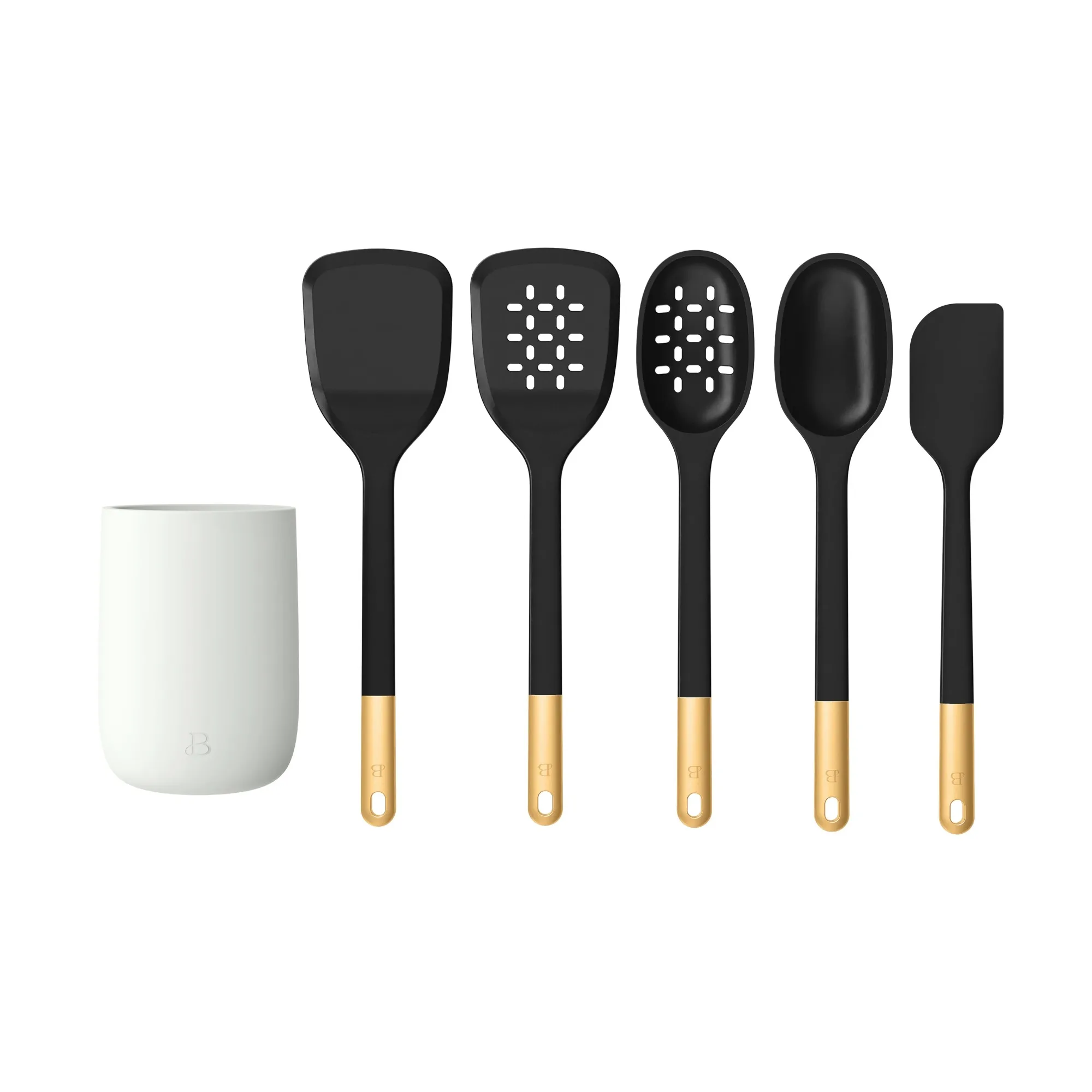 6-Piece Silicone Tool Set with Ceramic Crock, Black Sesame by Drew Barrymore
6-Piece Silicone Tool Set with Ceramic Crock, Black Sesame by Drew Barrymore