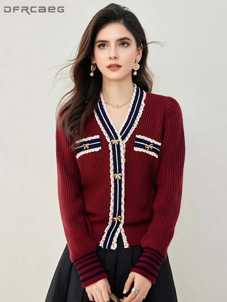 Preppy Style Sexy V-Neck Thickened Warm Sweater For Women Lace Patchwork Long Sleeve Knitted Ladies Top With Bow
Preppy Style Sexy V-Neck Thickened Warm Sweater For Women Lace Patchwork Long Sleeve Knitted Ladies Top With Bow