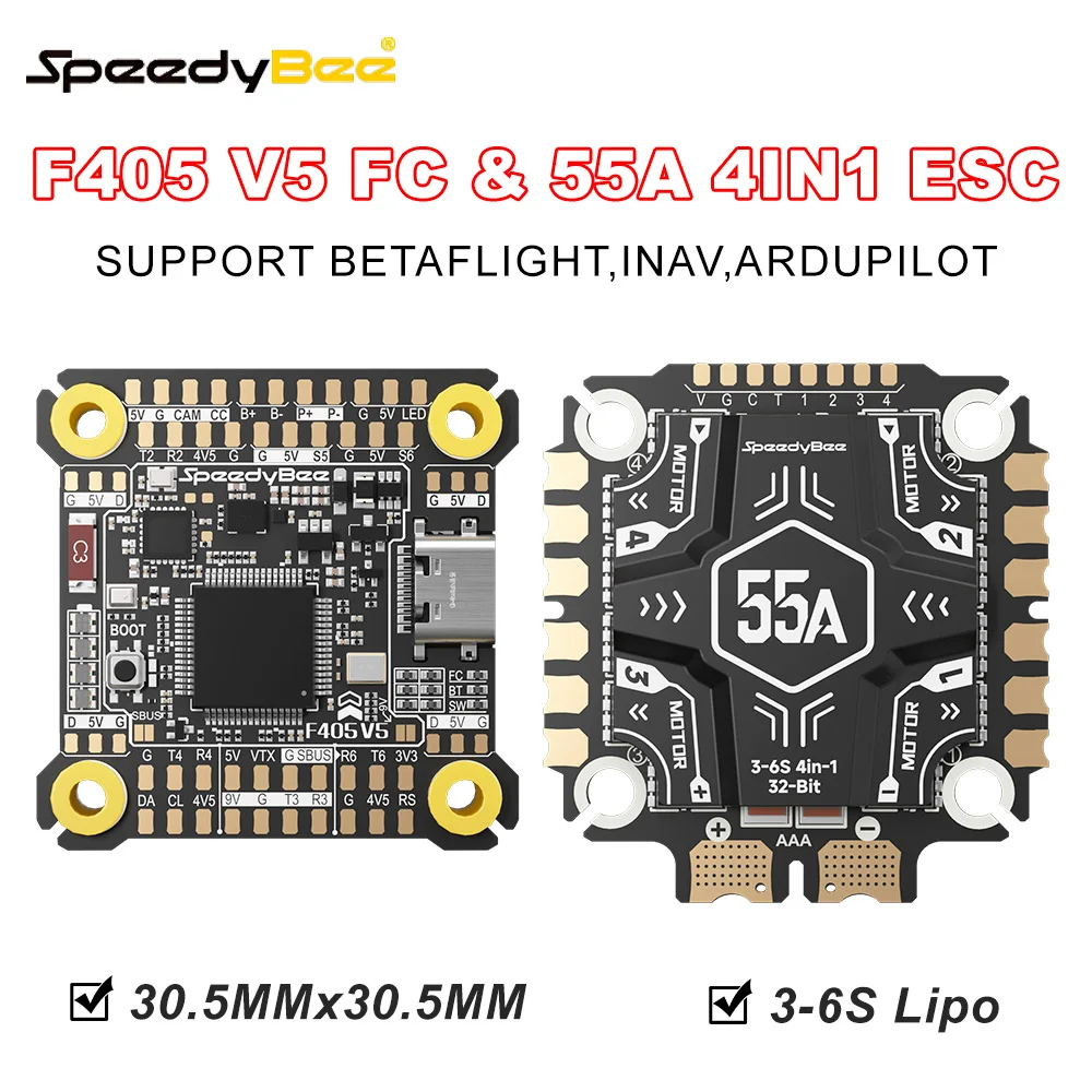 SpeedyBee F405 V5 Stack F405 V5 FC 32-Bit 55A 4in1 ESC 3-6S LiPo 30.5x30.5mm 16MB ICM42688P Gyro For RC FPV Racing Drone
SpeedyBee F405 V5 Stack F405 V5 FC 32-Bit 55A 4in1 ESC 3-6S LiPo 30.5x30.5mm 16MB ICM42688P Gyro For RC FPV Racing Drone