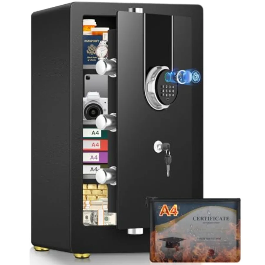 Home use biometric fireproof safe, steel construction, black, 5.5 cuft capacity with dual-alarm system and 3 movable shelves fo
Home use biometric fireproof safe, steel construction, black, 5.5 cuft capacity with dual-alarm system and 3 movable shelves fo