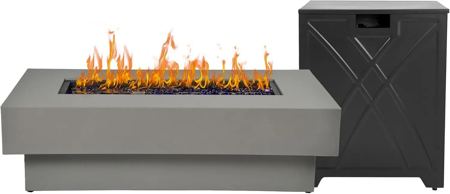 48-inch Fire Table with 20lb Propane Tank Cover, 50,000BTU Outdoor Modern Patio Fire Pit Table w/Rectangular Burner Lid, Glass R
48-inch Fire Table with 20lb Propane Tank Cover, 50,000BTU Outdoor Modern Patio Fire Pit Table w/Rectangular Burner Lid, Glass R