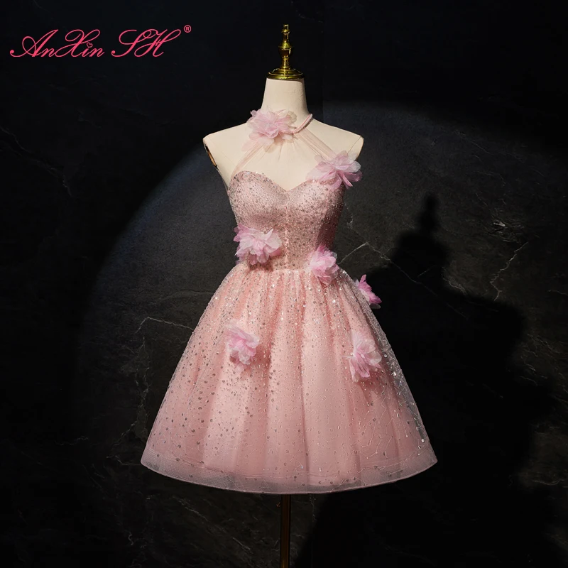 AnXin SH princess halter pink flower sparkly lace sleeveless beading crystal short customized evening dress little pink dress
AnXin SH princess halter pink flower sparkly lace sleeveless beading crystal short customized evening dress little pink dress