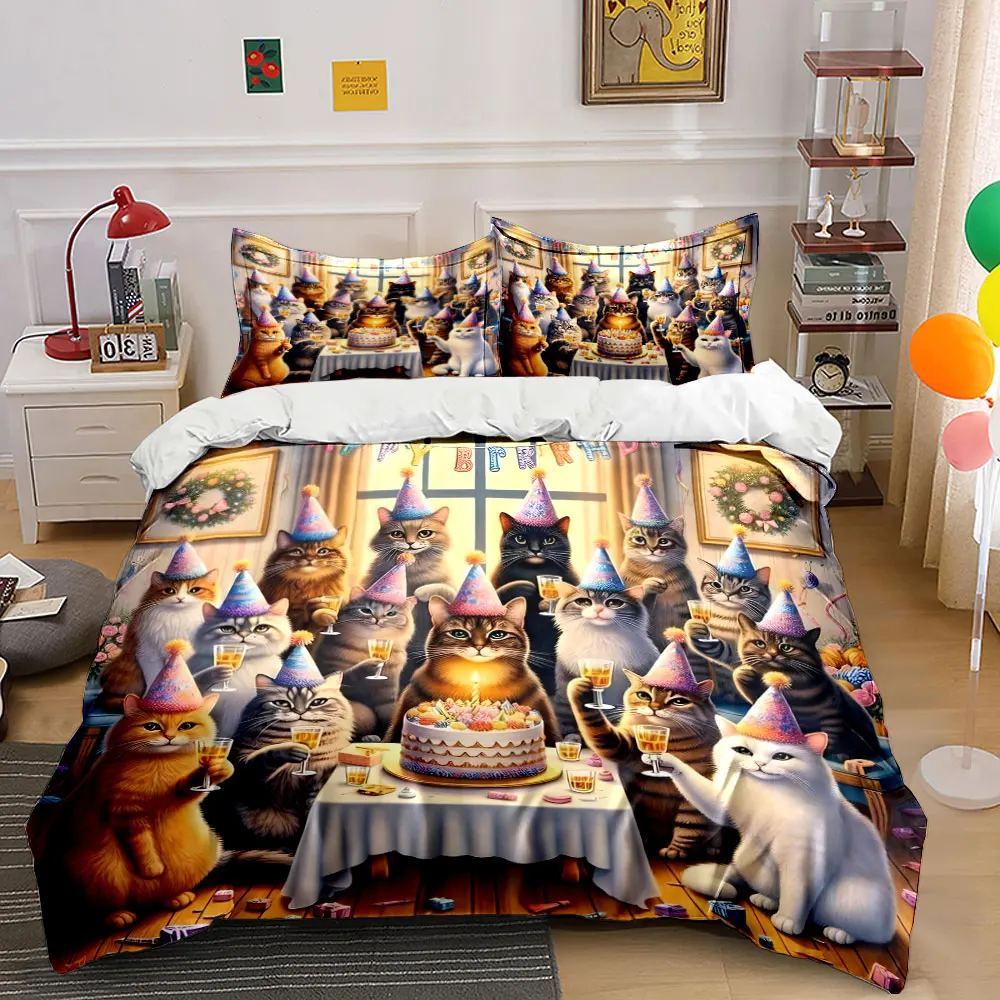 Cats' birthday party celebration Pattern Duvet Cover Set Digital Print Colorful Polyester Bedding with Zipper Closur for gifts
Cats' birthday party celebration Pattern Duvet Cover Set Digital Print Colorful Polyester Bedding with Zipper Closur for gifts