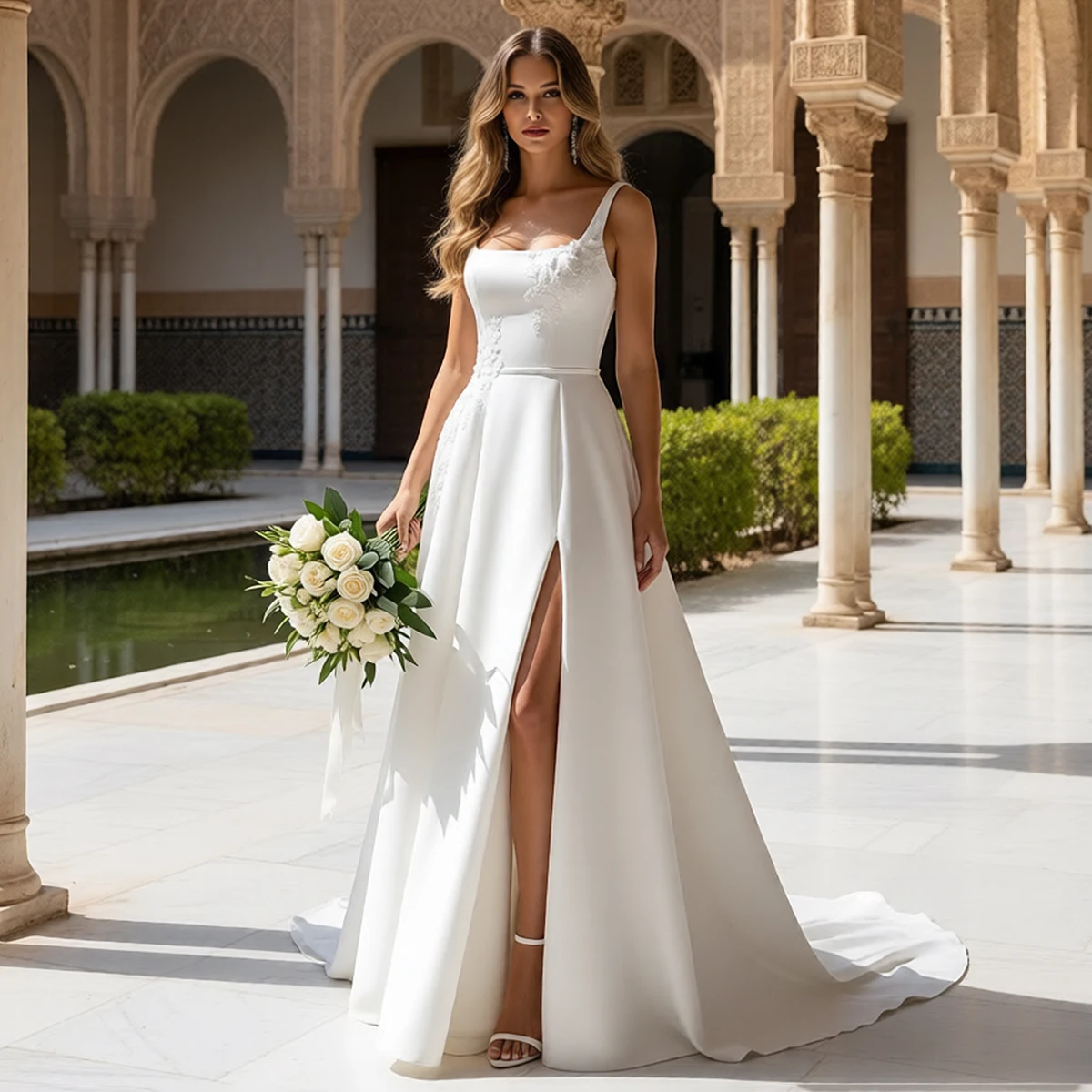 Simple Satin Wedding Dress For Women Vestidos Novia Appliques Long Ball Gown With Slit A Line Bridal Party Gown For Bride
Simple Satin Wedding Dress For Women Vestidos Novia Appliques Long Ball Gown With Slit A Line Bridal Party Gown For Bride