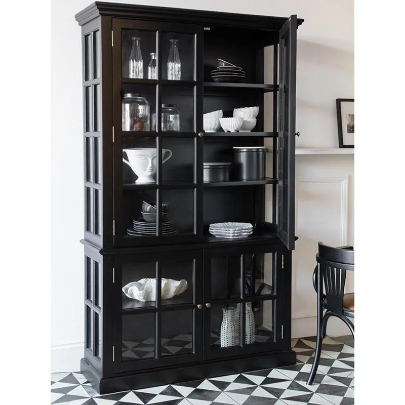 Black wine wine cabinet retro old glass door bookcase dining side storage cabinet
Black wine wine cabinet retro old glass door bookcase dining side storage cabinet