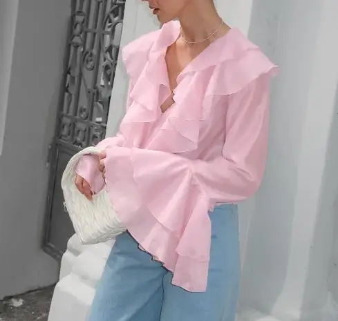 Women Blouse 2025 Spring New Pink Layered Ruffle Decor V-Neck Long Sleeve Casual Loose Daily Chiffon Sunscreen Shirt Top
Women Blouse 2025 Spring New Pink Layered Ruffle Decor V-Neck Long Sleeve Casual Loose Daily Chiffon Sunscreen Shirt Top
