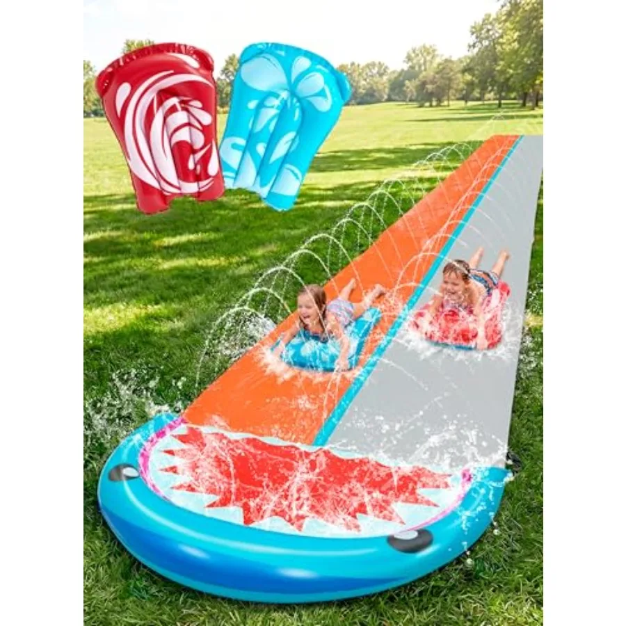 Водные горки с 2 надувными досками, 22,5 фута, двухдорожечная, с распылителями, для газона, с улучшенными фонтанами, летняя игрушка для детей
Водные горки с 2 надувными досками, 22,5 фута, двухдорожечная, с распылителями, для газона, с улучшенными фонтанами, летняя игрушка для детей