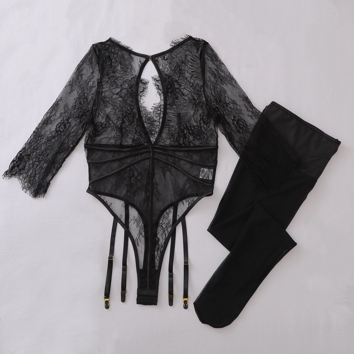 Fashion Sexy Lace Sheer Cut-out Shapewear Bodysuits with Black Stockings Women's Ultra-Thin See Through Eyelashes Lace Jumpsuits
Fashion Sexy Lace Sheer Cut-out Shapewear Bodysuits with Black Stockings Women's Ultra-Thin See Through Eyelashes Lace Jumpsuits
