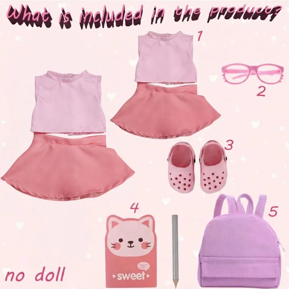 Baby Clothes 5Pcs Set Skirt Glasses Book Sandal Backpack,Cute Dress For 18Inch American Doll&43CM Baby Doll,Festival Gifts
Baby Clothes 5Pcs Set Skirt Glasses Book Sandal Backpack,Cute Dress For 18Inch American Doll&43CM Baby Doll,Festival Gifts