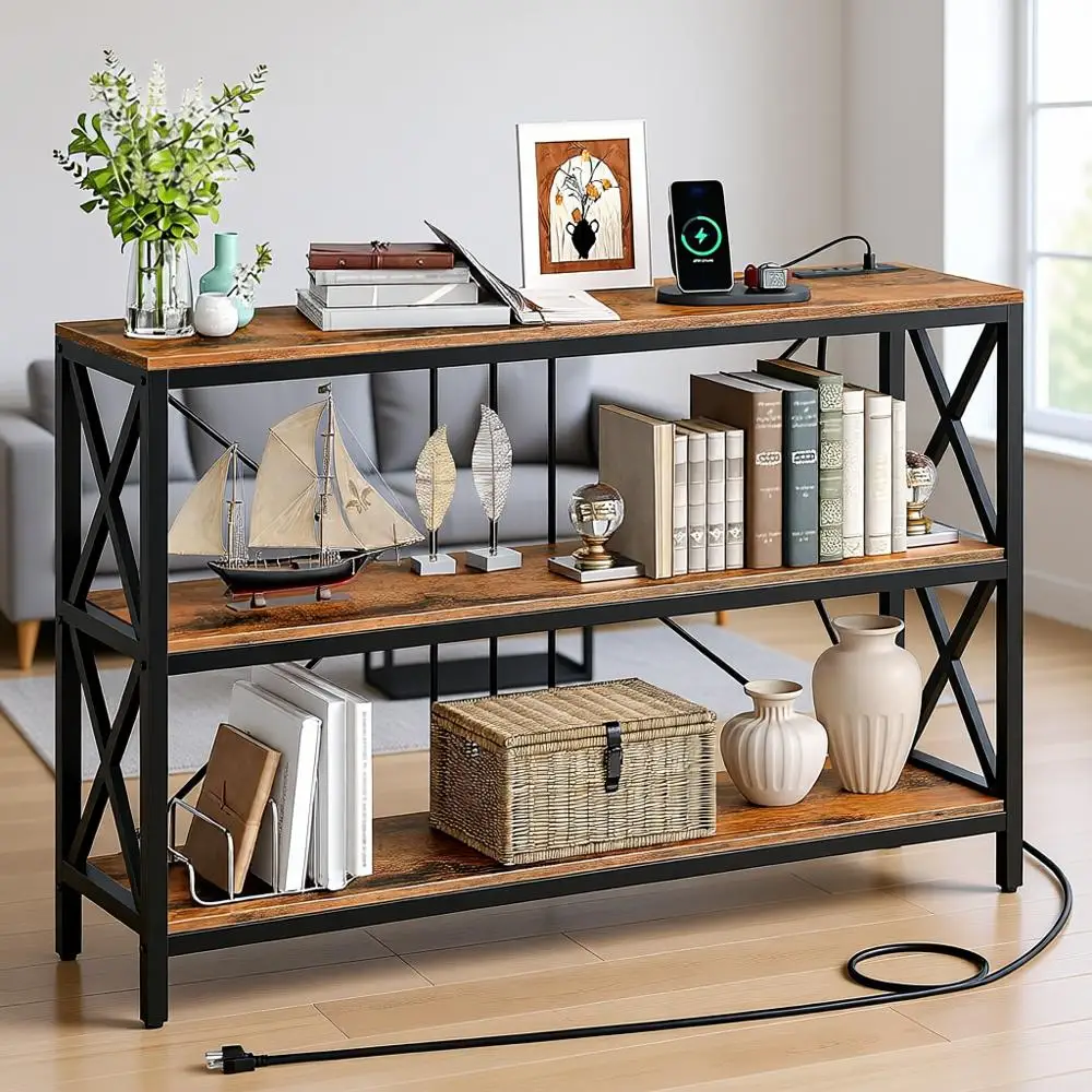 Тумба для прихожей с 3 ярусами и зарядной станцией, в стиле рустик, коричнево-черный металл, 2 розетки переменного тока и 2 порта USB
Тумба для прихожей с 3 ярусами и зарядной станцией, в стиле рустик, коричнево-черный металл, 2 розетки переменного тока и 2 порта USB