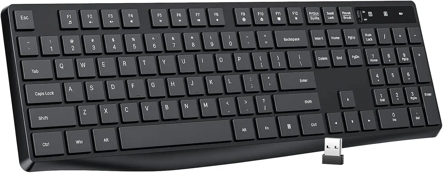 Full Size Wireless Keyboard 2.4G USB Computer Keyboard with Number Pad, Ergonomic PC Keyboard for Windows Laptop Desktop Chromebook Notebook, Black
Full Size Wireless Keyboard 2.4G USB Computer Keyboard with Number Pad, Ergonomic PC Keyboard for Windows Laptop Desktop Chromebook Notebook, Black