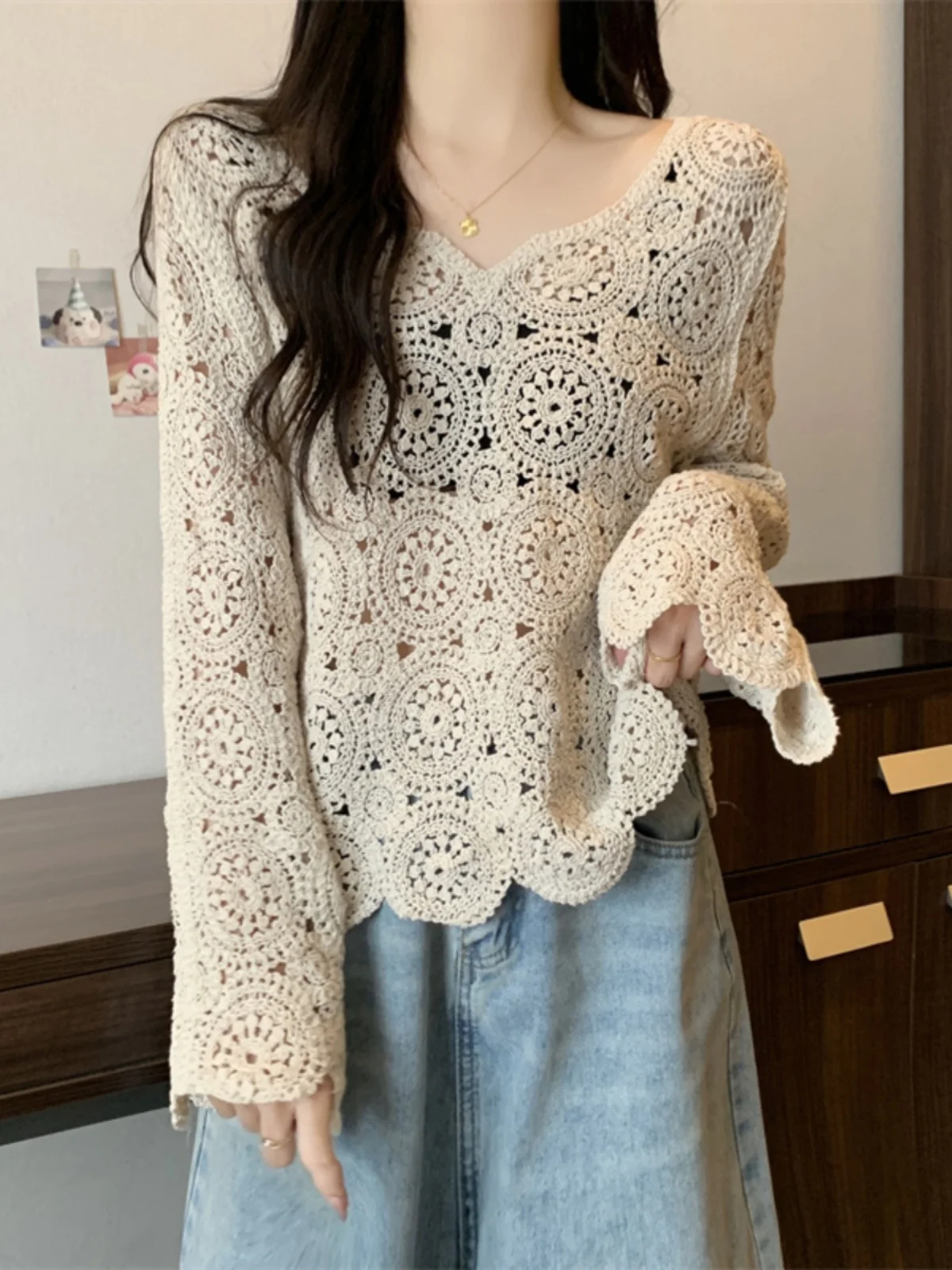 Elegant Hollow out Knitwear Women's Spring Summer plus Size Beautiful Sun Protection Top Stylish Slimming Korean Style V-Neck...
Elegant Hollow out Knitwear Women's Spring Summer plus Size Beautiful Sun Protection Top Stylish Slimming Korean Style V-Neck...