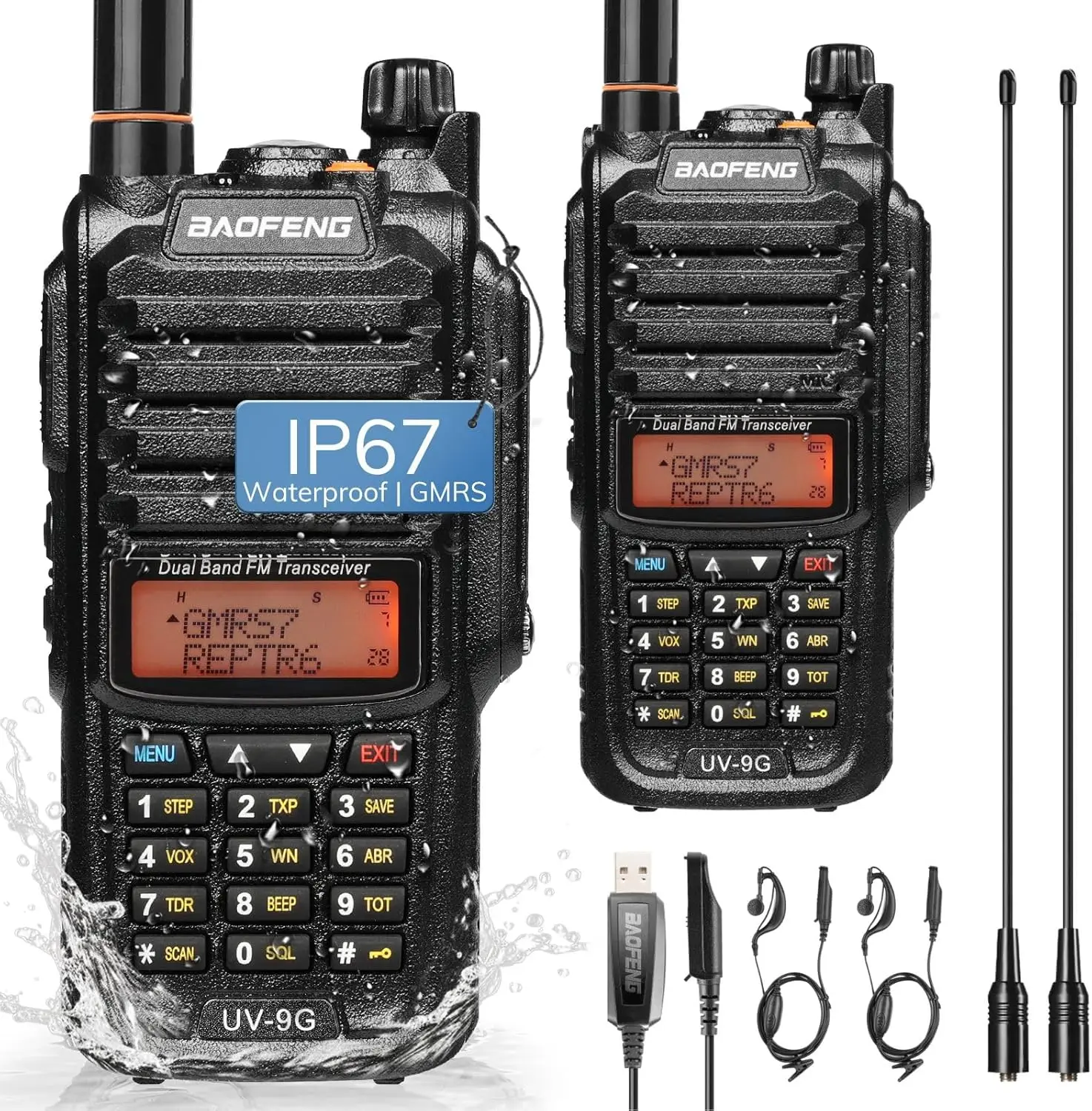 2-Pack Waterproof GMRS Radios, Long Range Rechargeable with Programming Cable and Antennas, IP67 Outdoor Two-Way Communication
2-Pack Waterproof GMRS Radios, Long Range Rechargeable with Programming Cable and Antennas, IP67 Outdoor Two-Way Communication